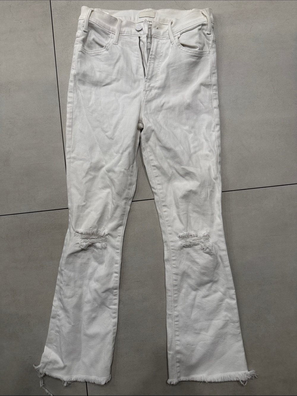 MOTHER White Hustler Ankle Fray Jeans